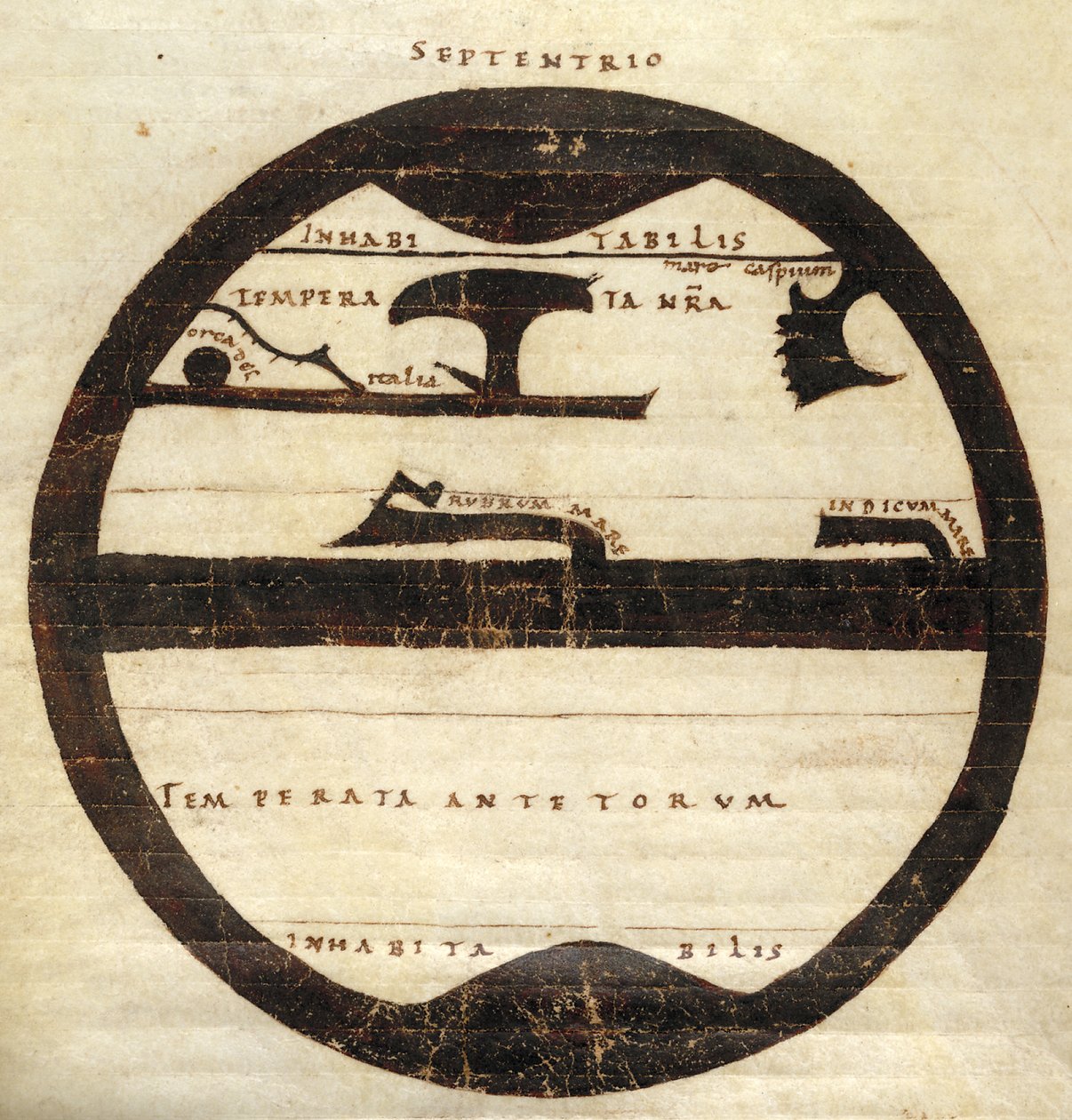 Harley MS 2772 f. 70v, Mappa del Mondo Zonale Diagrammatica, c.1050 da English School