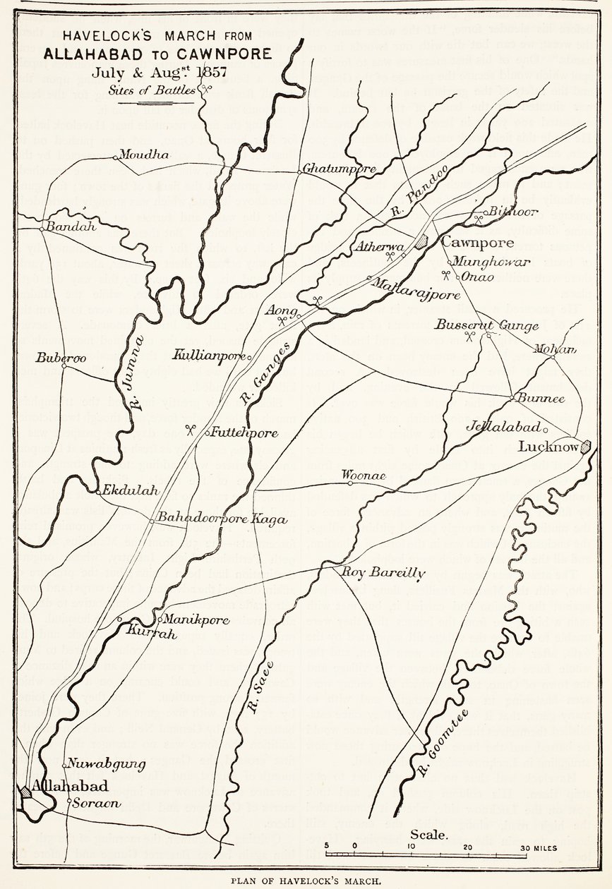 La Marcia di Havelock da Allahabad a Cawnpore, luglio e agosto 1857, da Cassells Illustrated History of England da English School