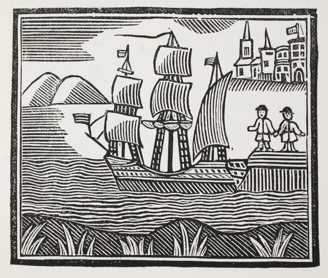 Salpa per il suo viaggio avventuroso, illustrazione da Chap-books del XVIII secolo di John Ashton, pub. 1882 da English School