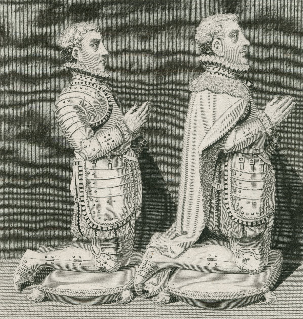 Henry Stuart, Lord Darnley e suo fratello Charles Stuart, Conte di Lennox, inginocchiati davanti alla tomba della loro madre nell