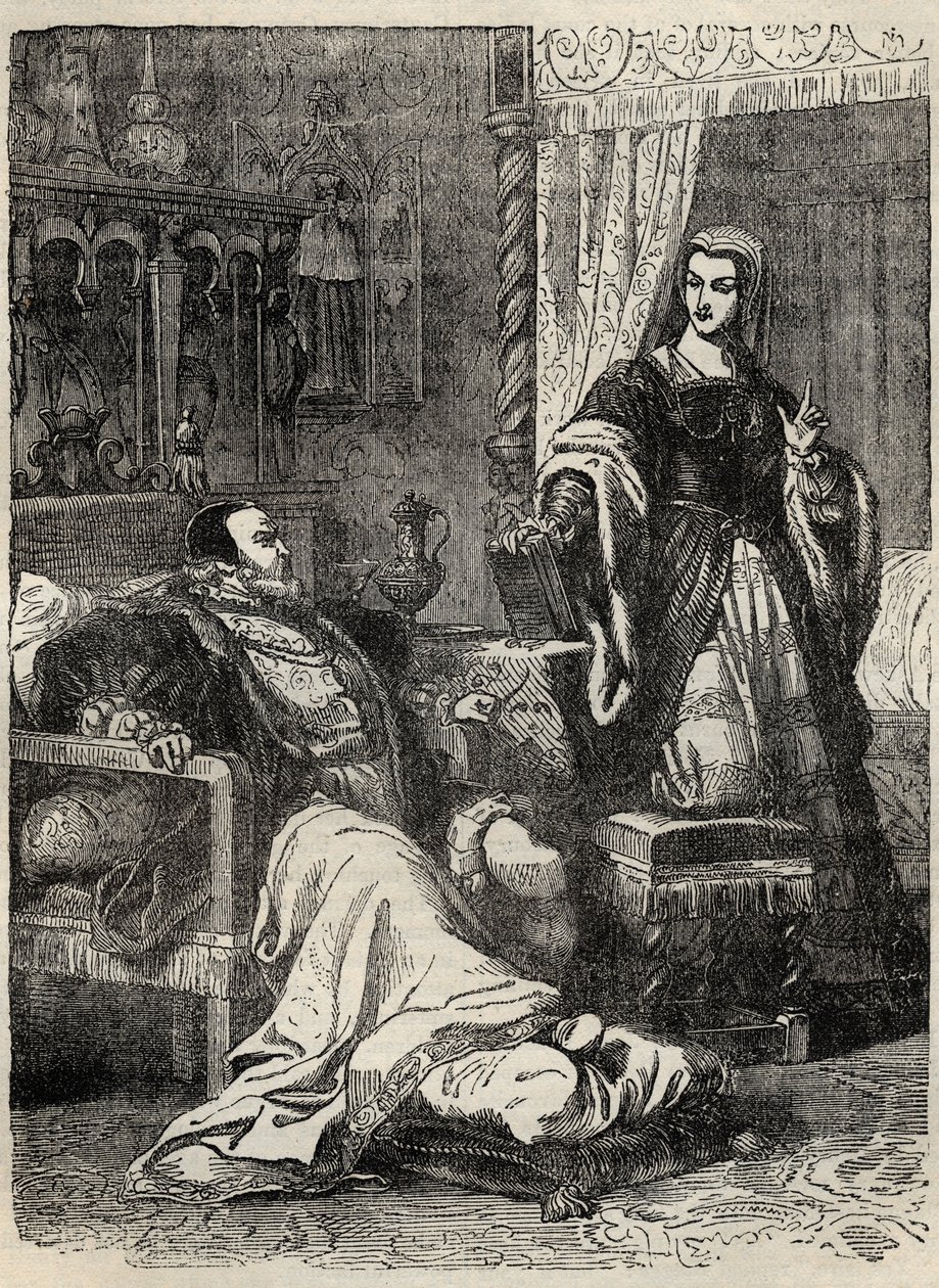 Enrico VIII e la Regina Caterina Parr - incisione da 