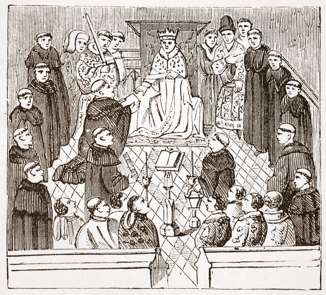Enrico V e il suo parlamento (dal manoscritto Harleian al British Museum), illustrazione da La storia del protestantesimo di James Aitken Wylie (1808-1890), pub. 1878 da English School