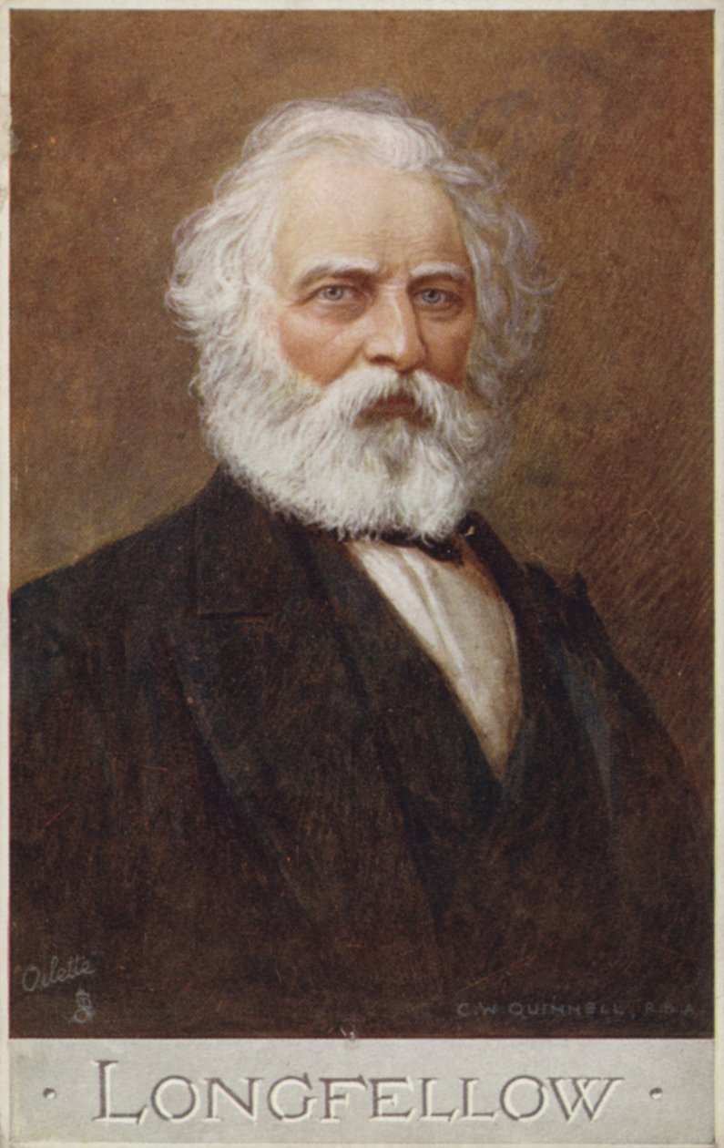 Henry Wadsworth Longfellow (1807-1882), poeta americano (litografia a colori) da English School