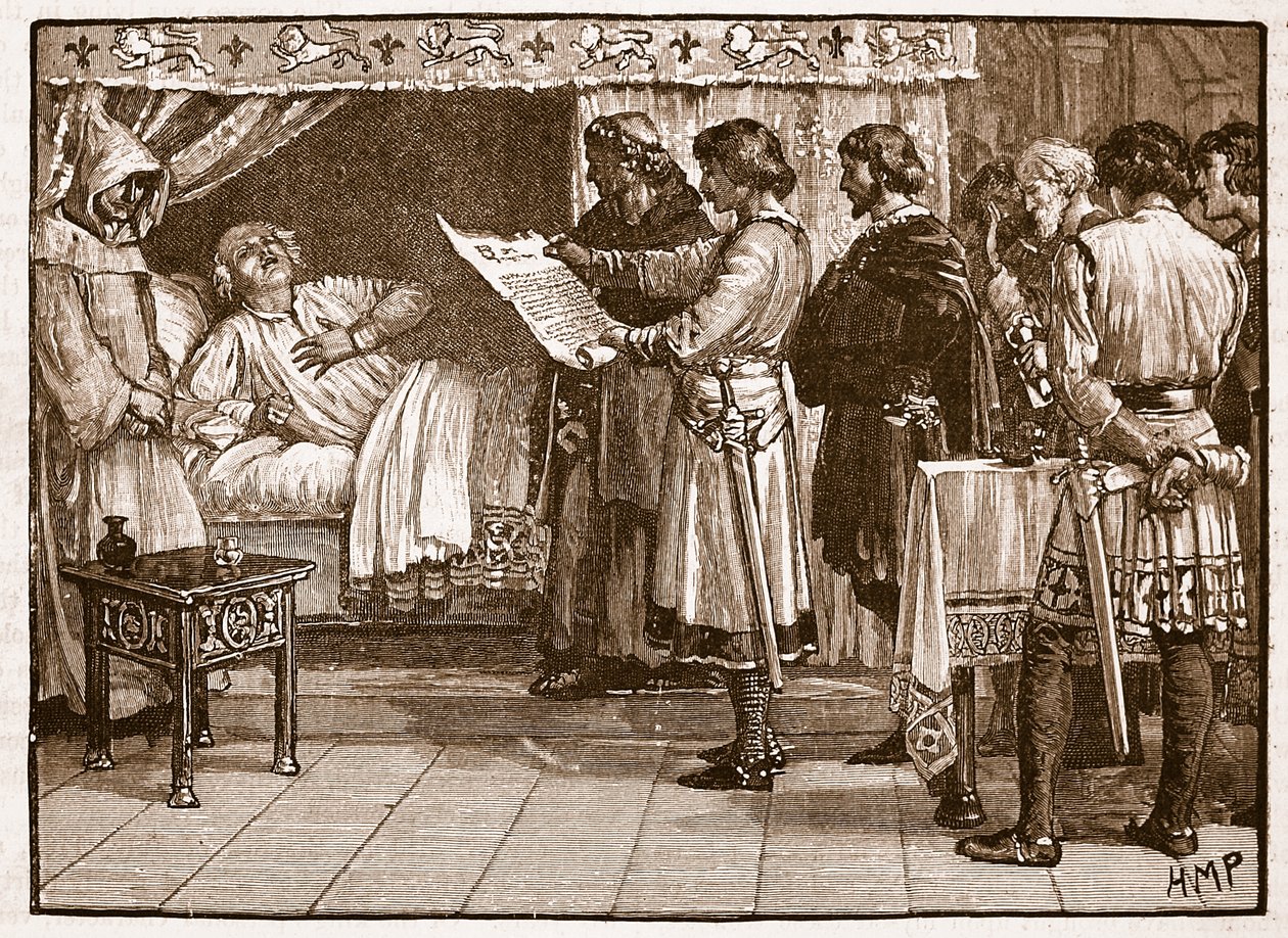 Enrico che riceve la notizia del tradimento di Giovanni, illustrazione da Cassells Illustrated History of England da English School