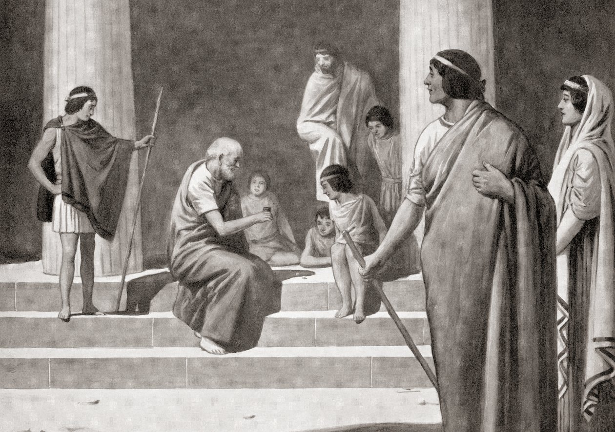 Eraclito che gioca a dadi con i ragazzi per mostrare il suo disprezzo per le occupazioni usuali degli uomini, dalla Storia delle Nazioni di Hutchinson, pub.1915 da English School