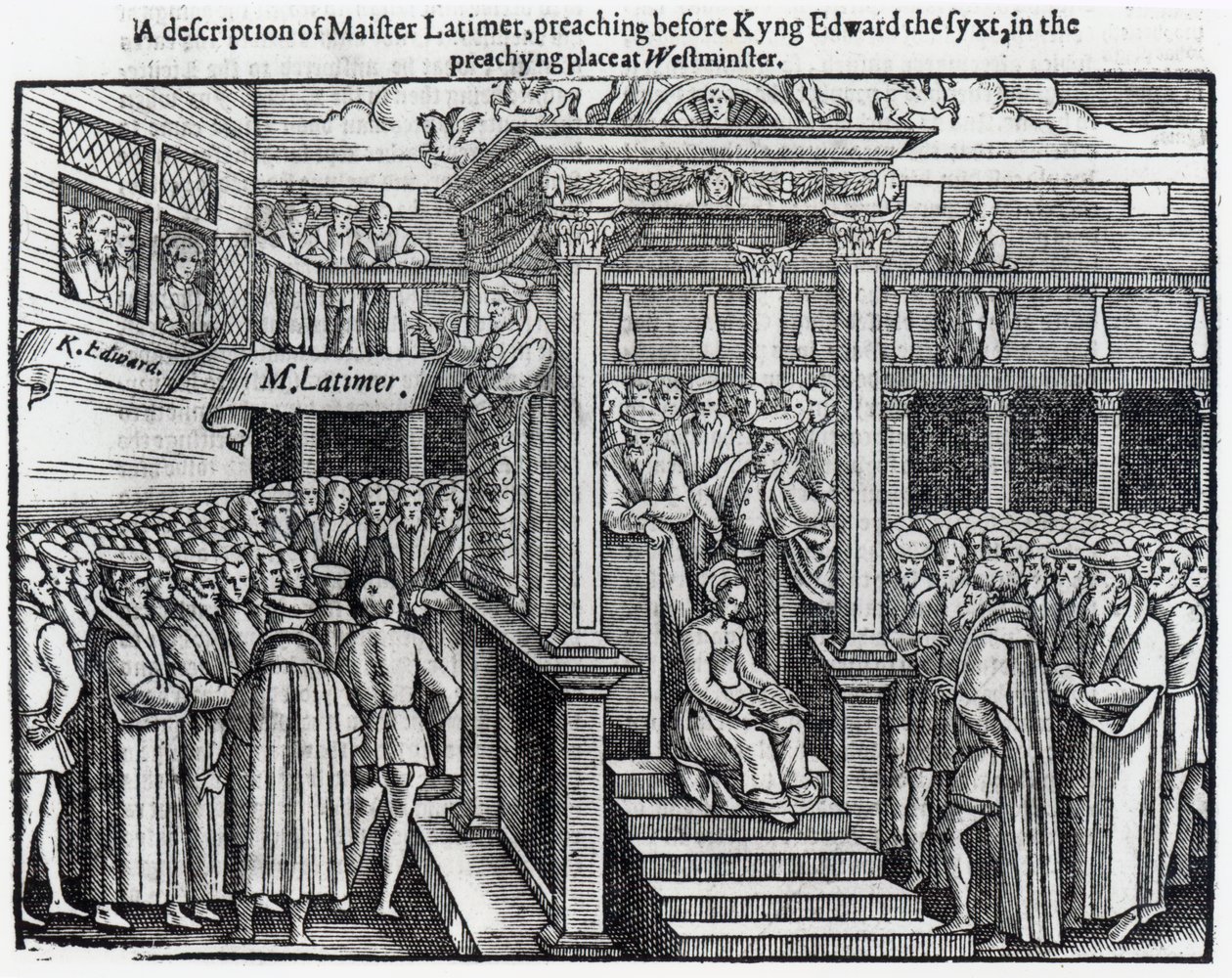 Hugh Latimer (c.1485-1555) che Predica davanti al Re Edoardo VI (1537-53) a Westminster nel 1547, da 