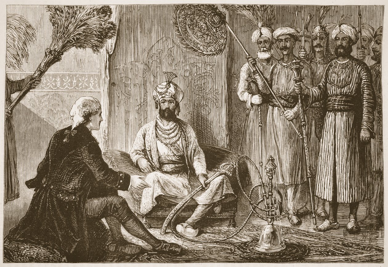 Hyder Ali e il missionario, illustrazione da Cassells Illustrated History of India di James Grant, pub. 1879 da English School
