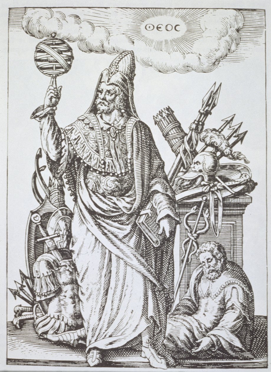 Figura ideale di Ermete Trismegisto, copia di illustrazione da De Divinatione et Magicis Praestigiis di Jean-Jacques Boissard, 1605, pubblicato fine XIX secolo da English School