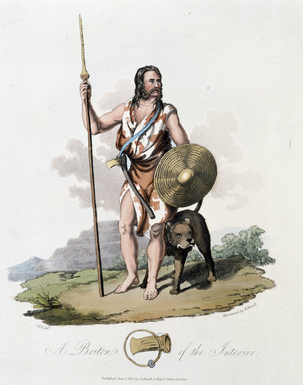 Abitante delle Isole Britanniche e il suo cane - in "Celti e Goti, costumi degli abitanti delle Isole Britanniche del primo VI secolo e delle nazioni gotiche della costa occidentale del Baltico", di S.R. Meyrick e Ch. Smith da English School