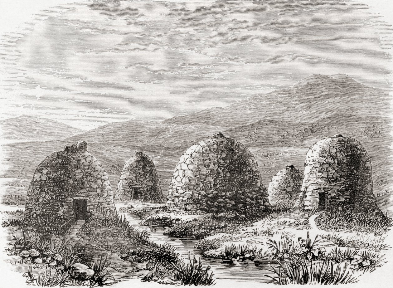 Capanni abitati a Uig, Isola di Lewis nelle Ebridi Esterne nel 1859, da 