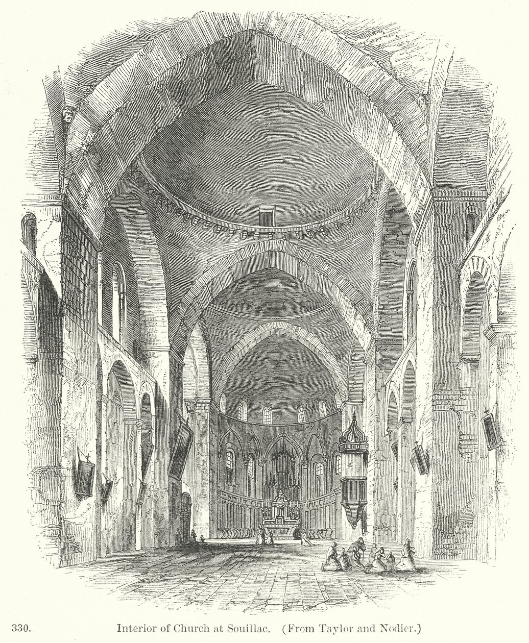 Interno della chiesa di Souillac (incisione) da English School