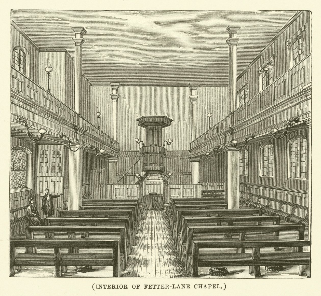 Interno della cappella Fetter-Lane (incisione) da English School
