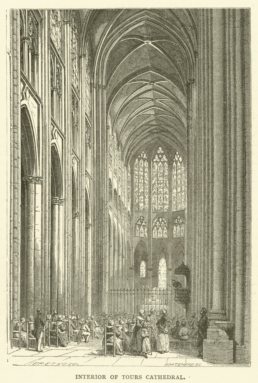 Interno della cattedrale di Tours (incisione) da English School