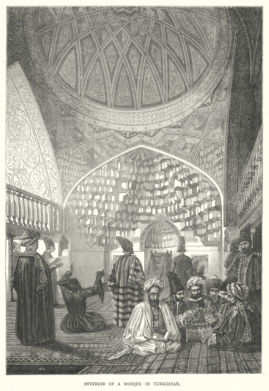 Interno di una moschea in Turkestan (incisione) da English School