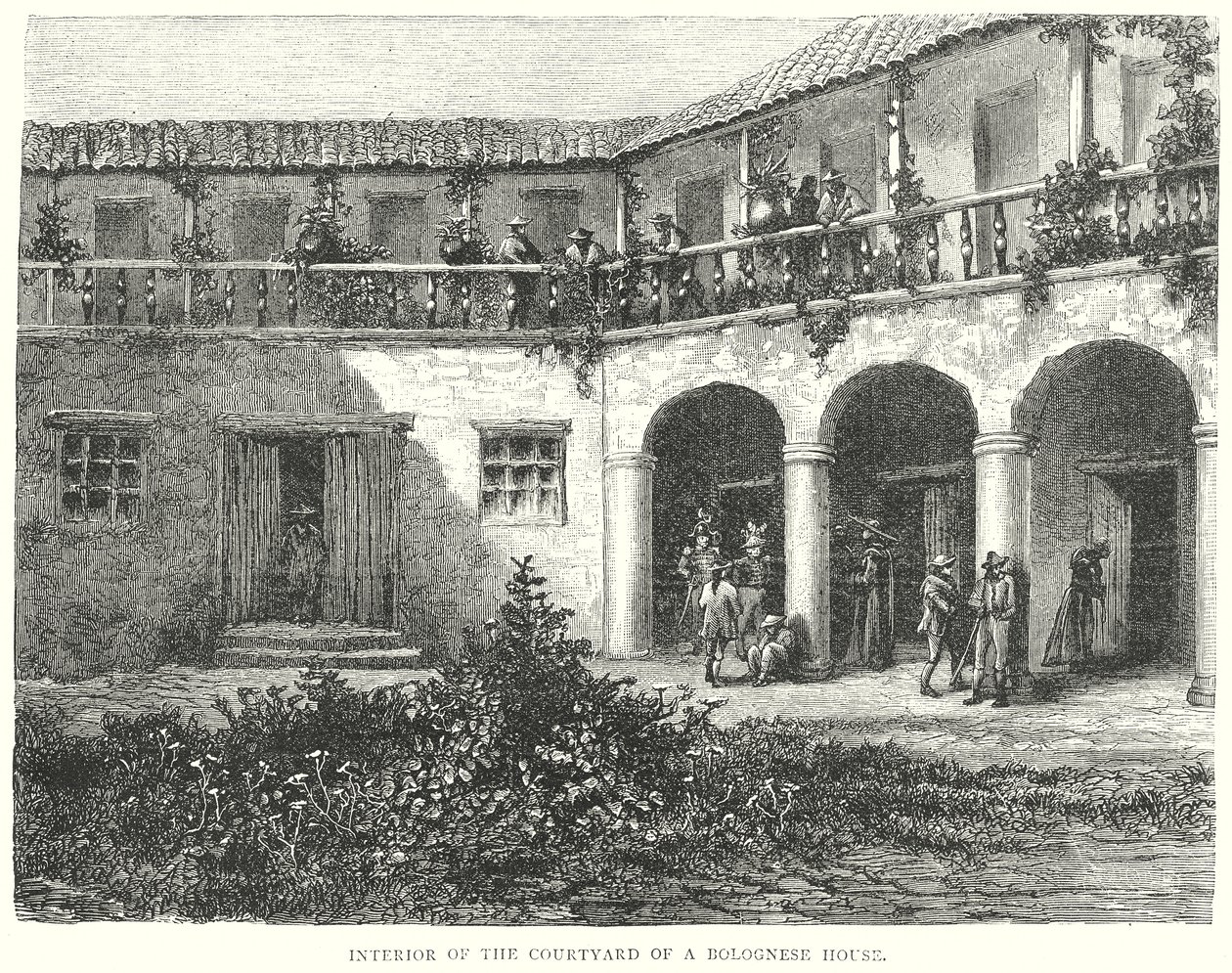 Interno del cortile di una casa bolognese (incisione) da English School