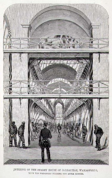 Interno della Surrey House of Correction, Wandsworth, con i prigionieri che escono dopo cena, da 