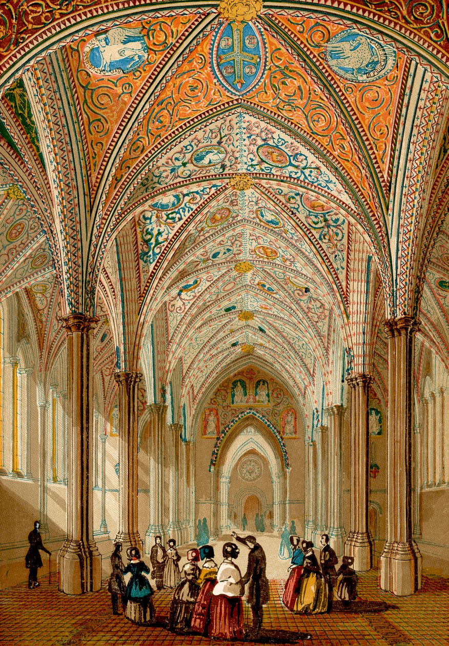 Interno della Chiesa del Tempio (incisione a colori) da English School