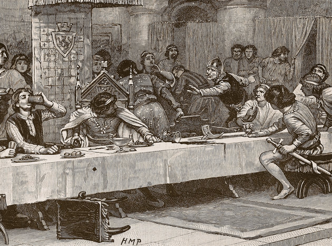 Interruzione della cena di Natale di Balliol, illustrazione da Cassells Illustrated History of England da English School