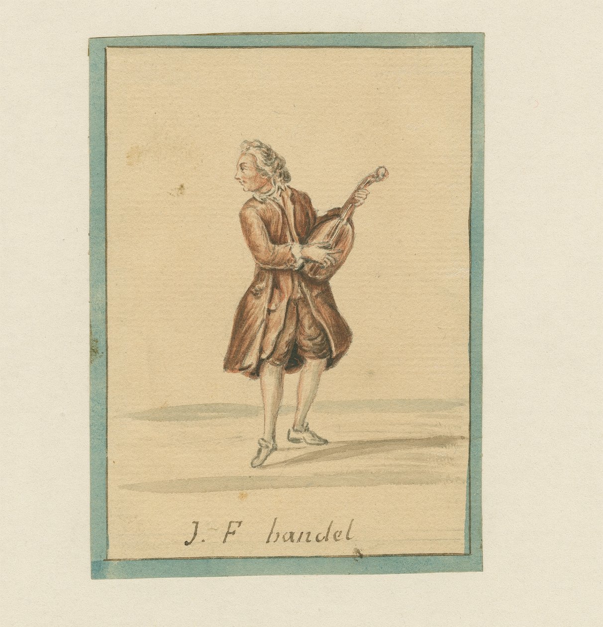 J. F. Händel, metà del XIX secolo (penna e inchiostro, pastello e lavaggio su carta) da English School