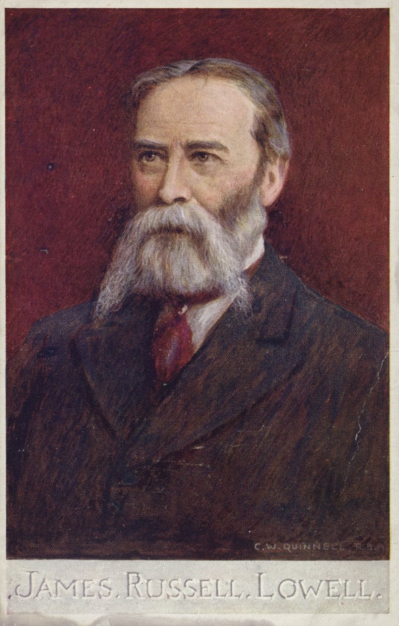 James Russell Lowell (1819-1891), poeta e diplomatico americano (litografia a colori) da English School