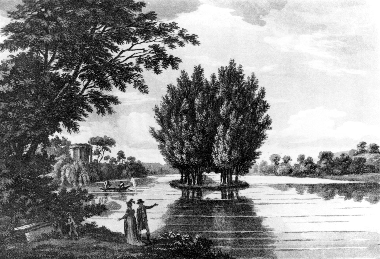 Tomba di Jean-Jacques Rousseau (1712-78) a Ermenonville, da Un Tour Sportivo in Francia in una Serie di Lettere al Conte di Darlington di Colonnello Thomas Thornton, pubblicato nel 1806 da English School
