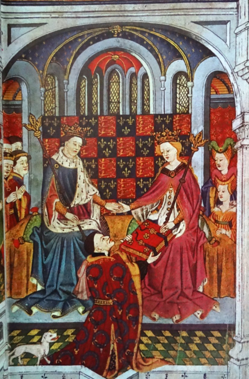 John Talbot, conte di Shrewsbury, presenta un libro a Enrico VI e Margherita d