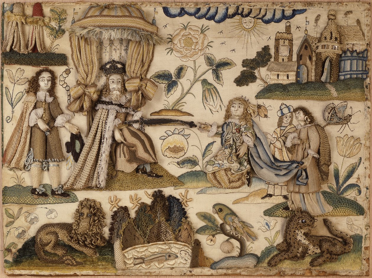 Re Assuero e la regina Ester, 1660 circa (seta, filati metallici e isinglass) da English School