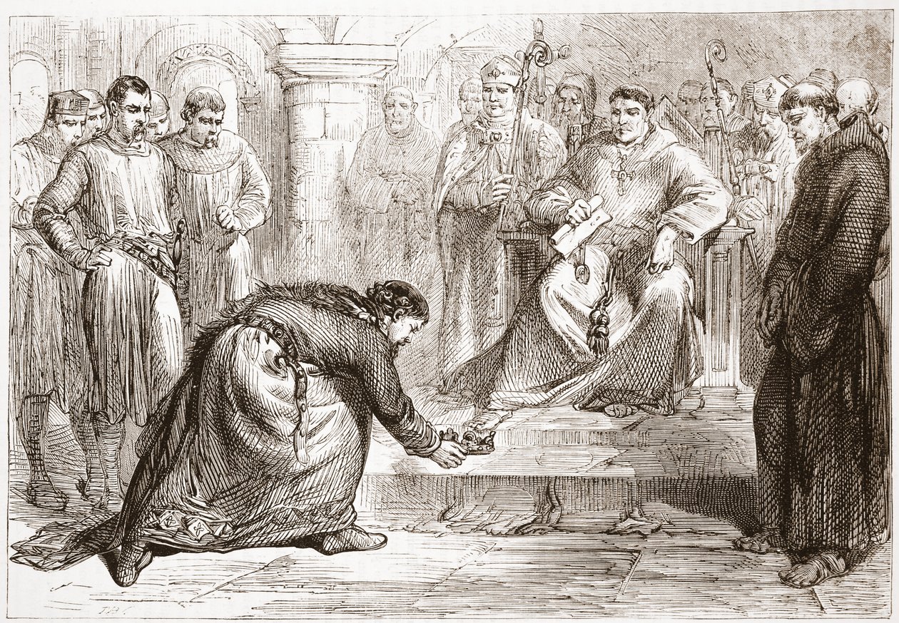 Re Giovanni e il legato papale, illustrazione da La storia del protestantesimo di James Aitken Wylie (1808-1890), pub. 1878 da English School