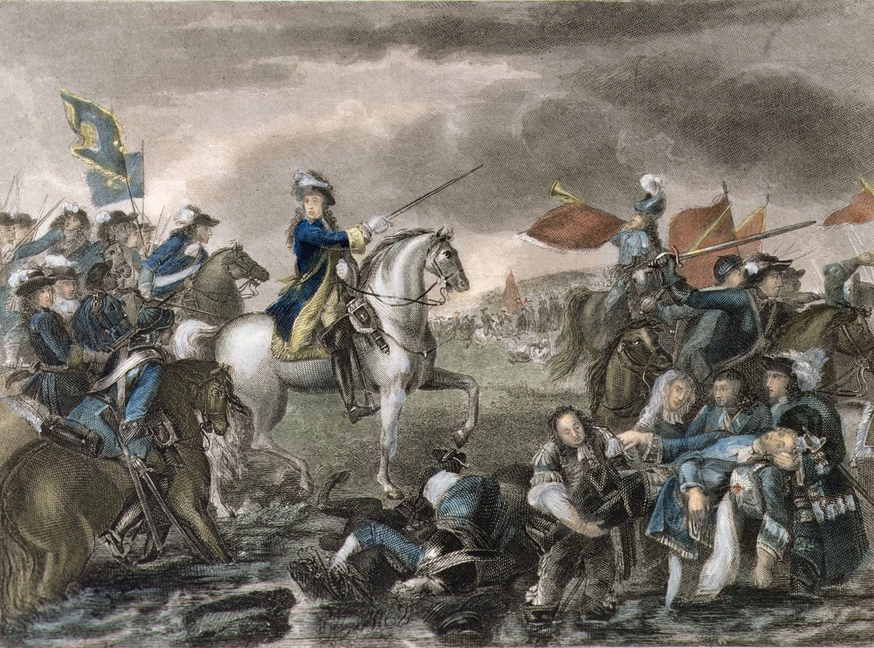 Re Guglielmo III (1650-1702) alla battaglia del Boyne da English School