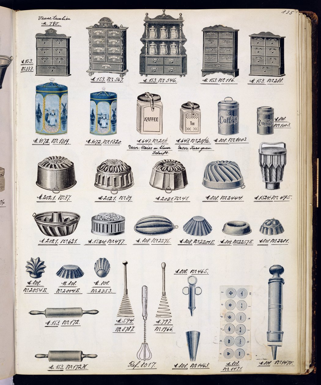 Stoccaggio e utensili da cucina da un catalogo commerciale di beni domestici e accessori, c.1890-1910 da English School