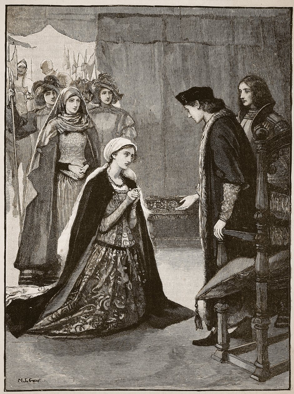 Lady Catherine Gordon davanti a Enrico VII, illustrazione da Cassells Illustrated History of England da English School