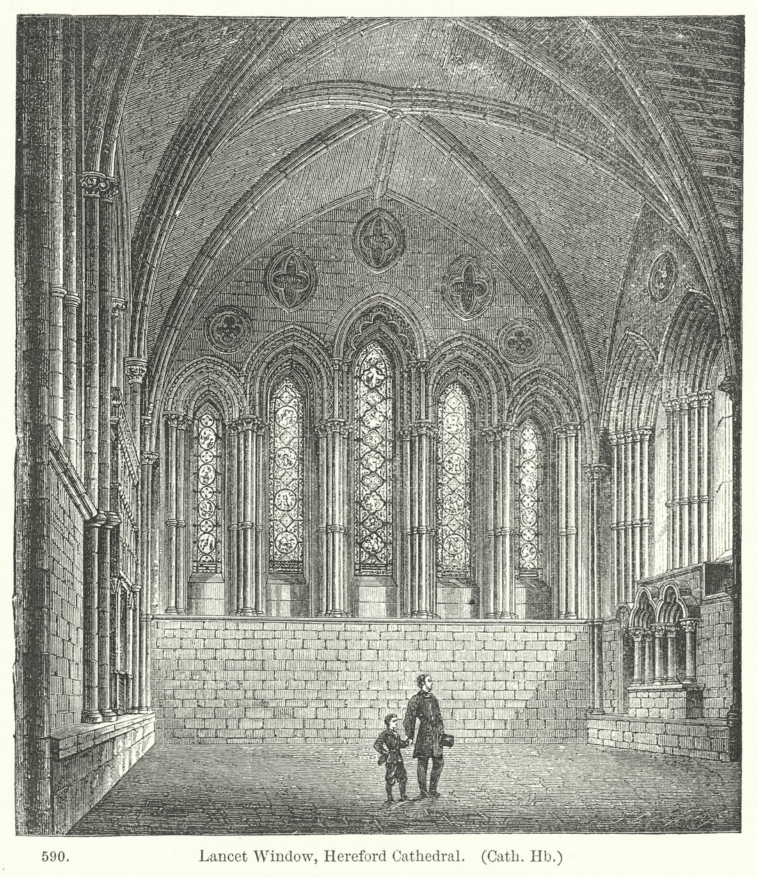 Finestra di Lancet, Cattedrale di Hereford (incisione) da English School