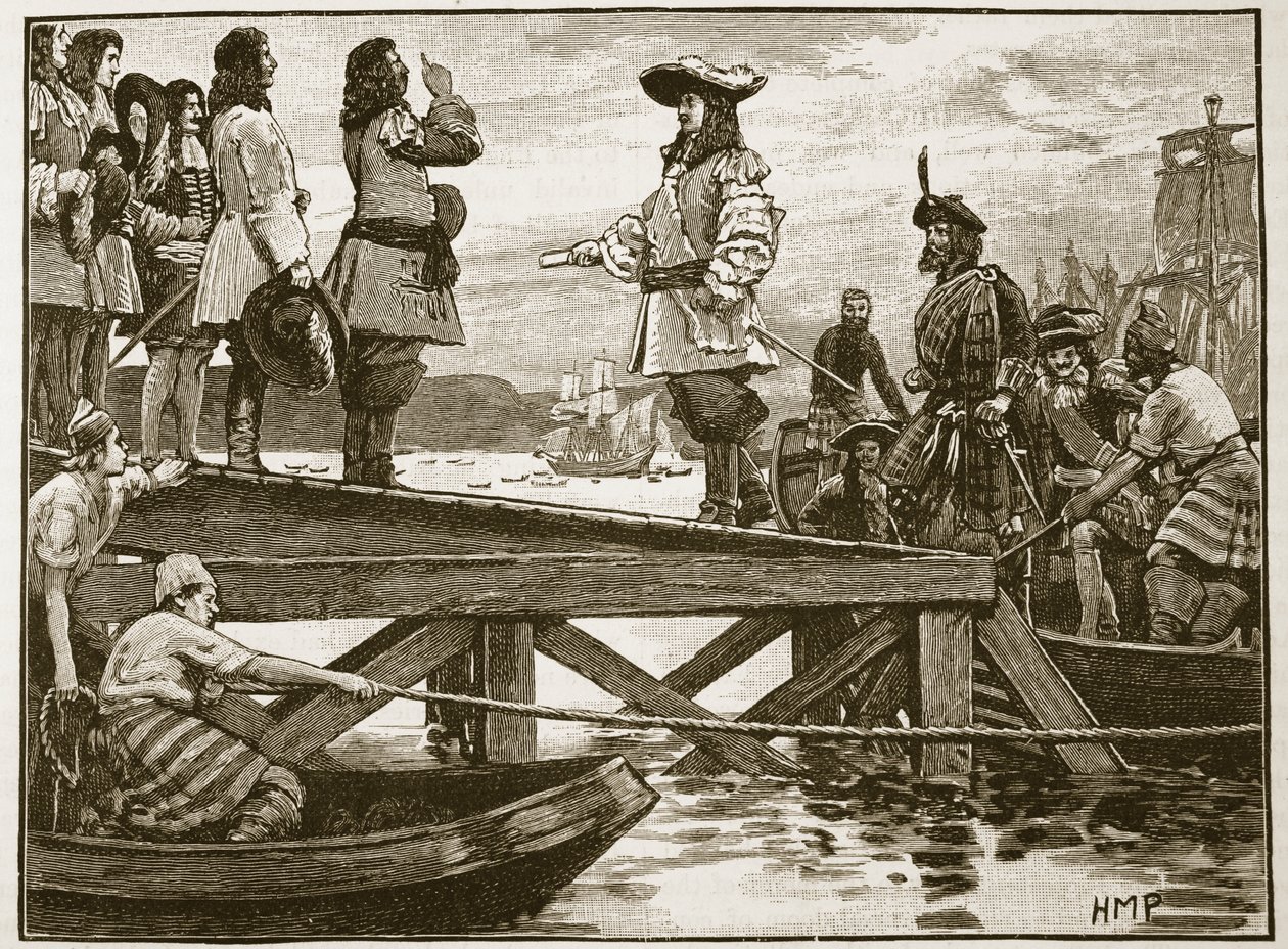 Sbarco del Maresciallo Schomberg a Carrickfergus, illustrazione da Cassells Illustrated History of England da English School
