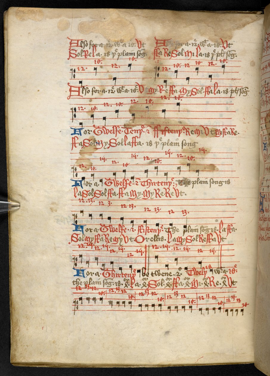 Lansdowne 763, f.112v, Un volume scritto su pergamena nel XV secolo, contenente antichi e interessanti trattati di musica di diversi autori da English School