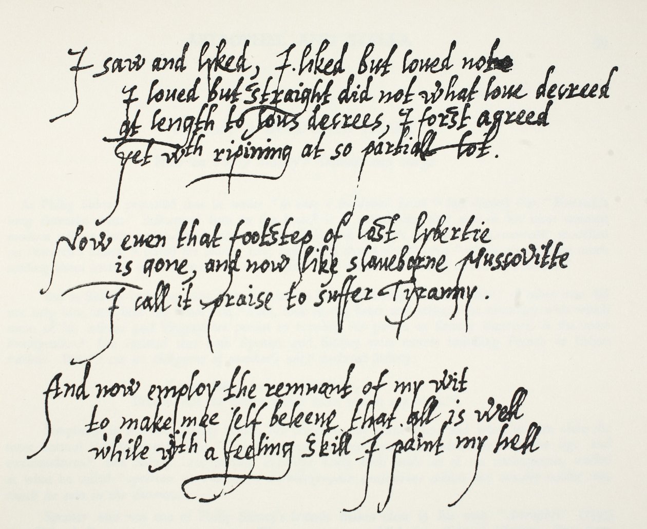 Ultimi dieci versi del sonetto Astrophel di Sir Philip Sidney che descrivono come gradualmente, e troppo tardi, si rese conto dei suoi sentimenti per Stella da English School