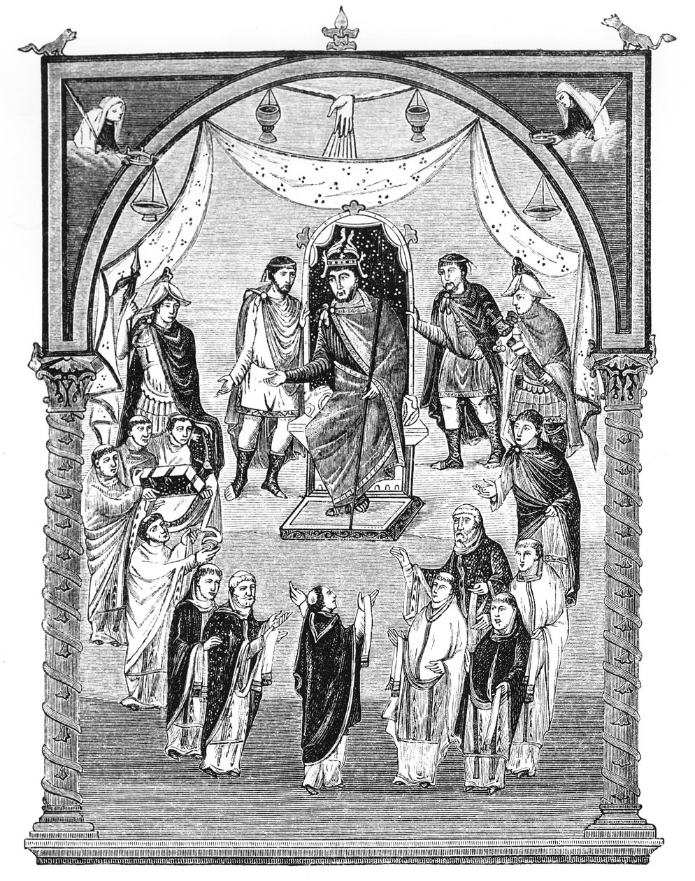 Lat 1 f.423r Carlo il Calvo, re di Francia (823-77) in trono, commissionato dall