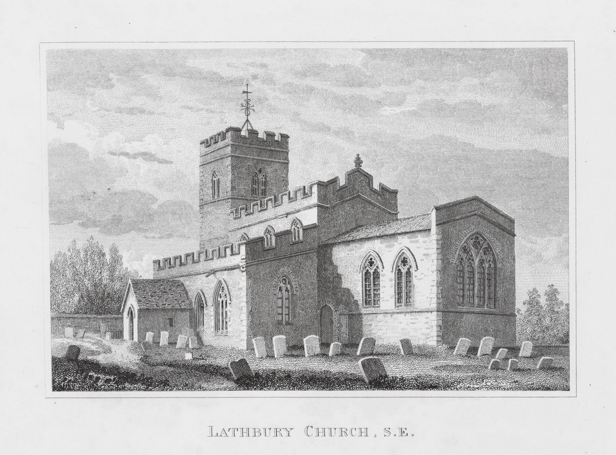 Chiesa di Lathbury, sud-est (incisione) da English School