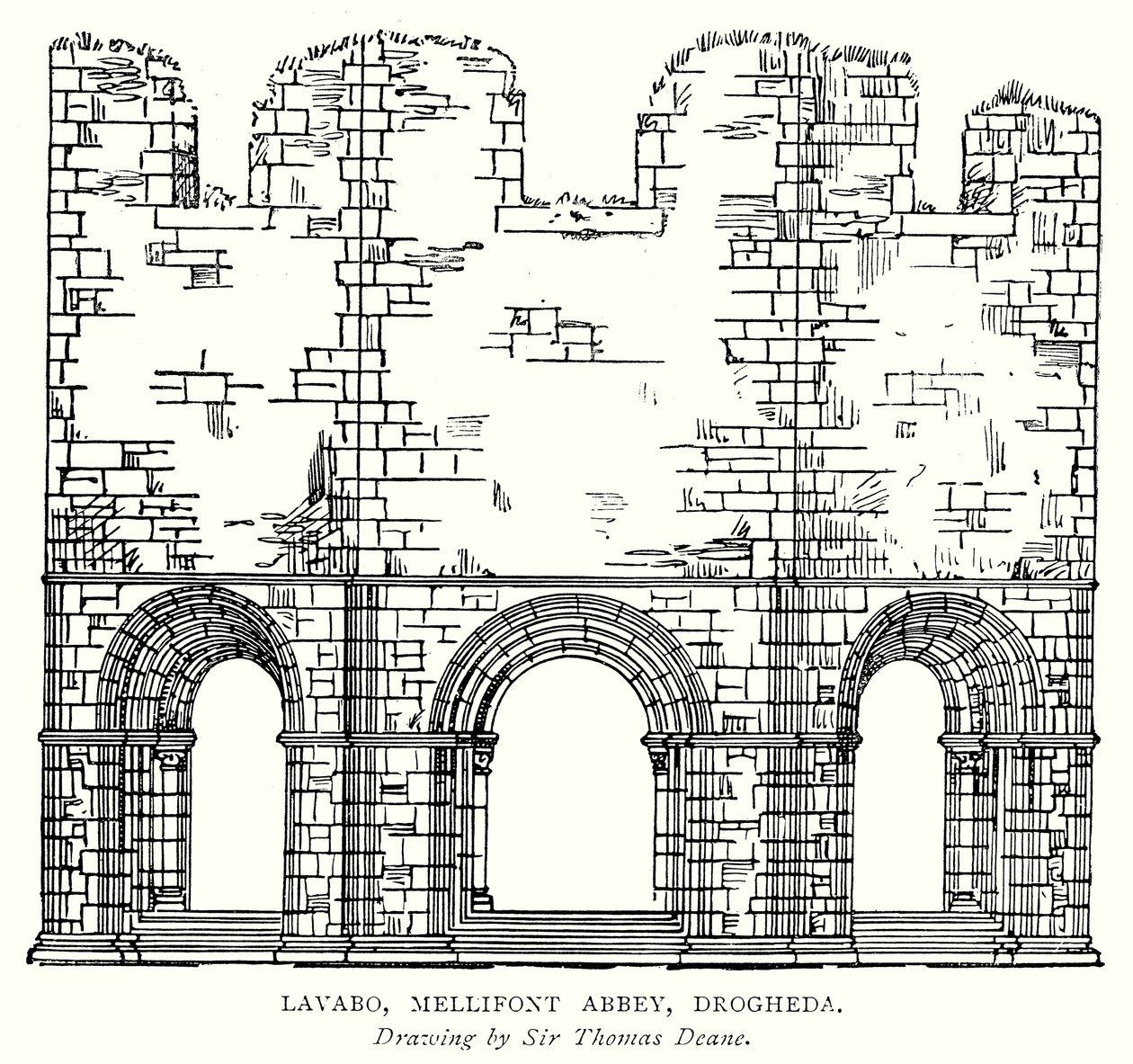 Lavabo, Abbazia di Mellifont, Drogheda (incisione) da English School