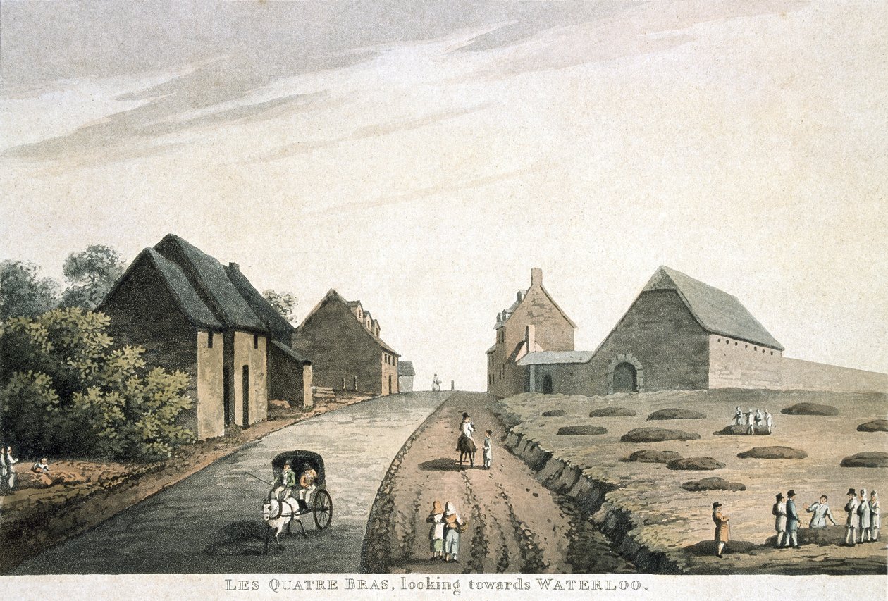 Les Quatre Bras, guardando verso Waterloo, pubblicato da R. Bowyer da English School