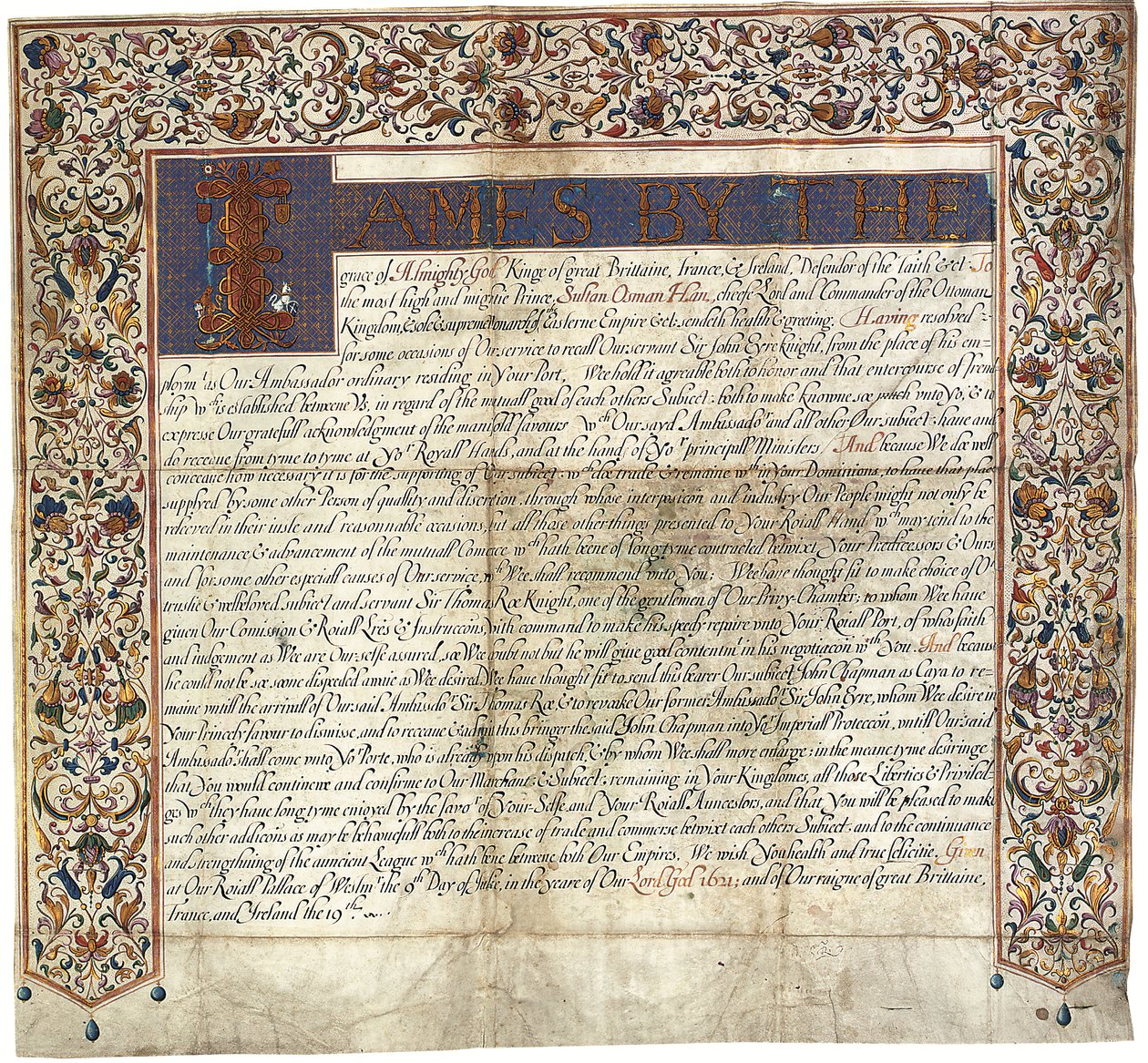 Lettera al sultano Osman Han dal re Giacomo VI e I da English School