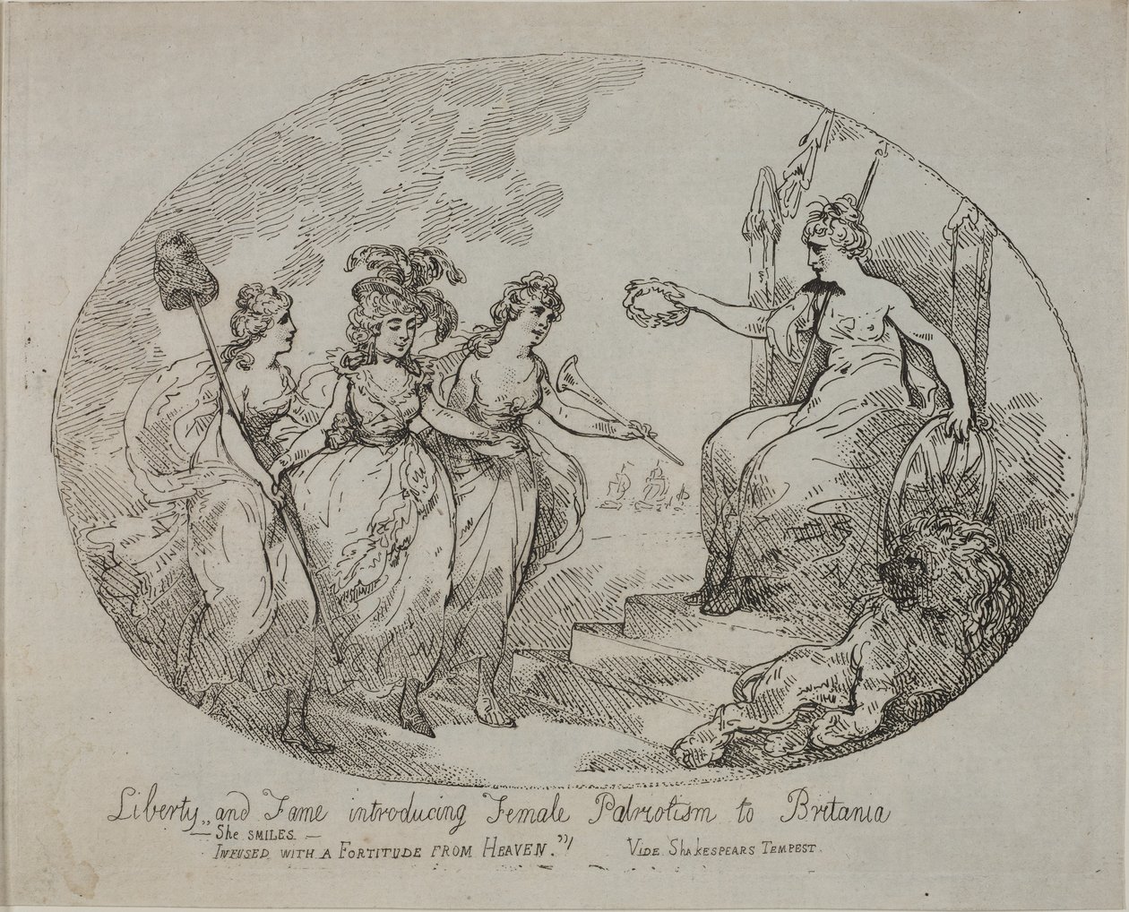 Libertà e Fama introducono il Patriottismo Femminile; Britannia e la Duchessa del Devonshire da English School