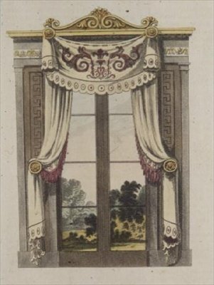 Tende per finestre della biblioteca, tavola 70 da Repository of Arts di Ackermann, pubblicato nel 1815 da English School