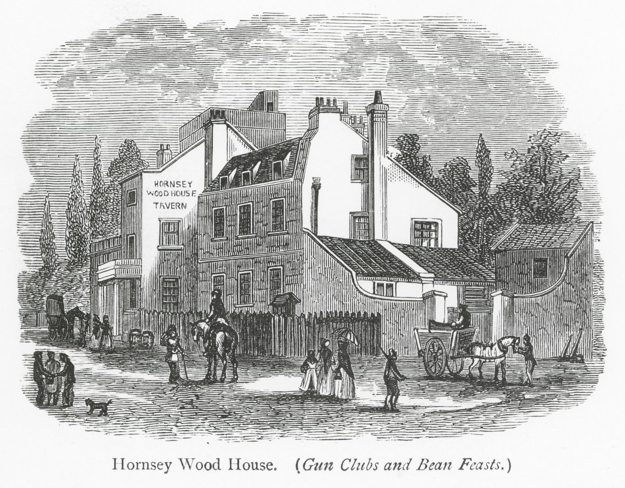 Club di Londra: Hornsey Wood House (incisione) da English School