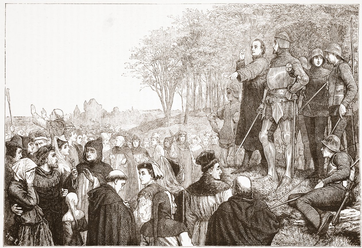 Lord Cobham a una predica lollarda, illustrazione da La storia del protestantesimo di James Aitken Wylie (1808-1890), pub. 1878 da English School