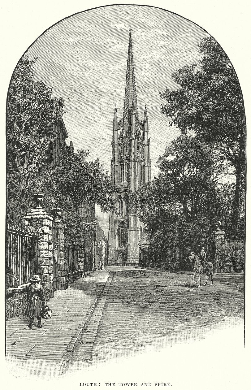 Louth: La torre e la guglia (incisione) da English School