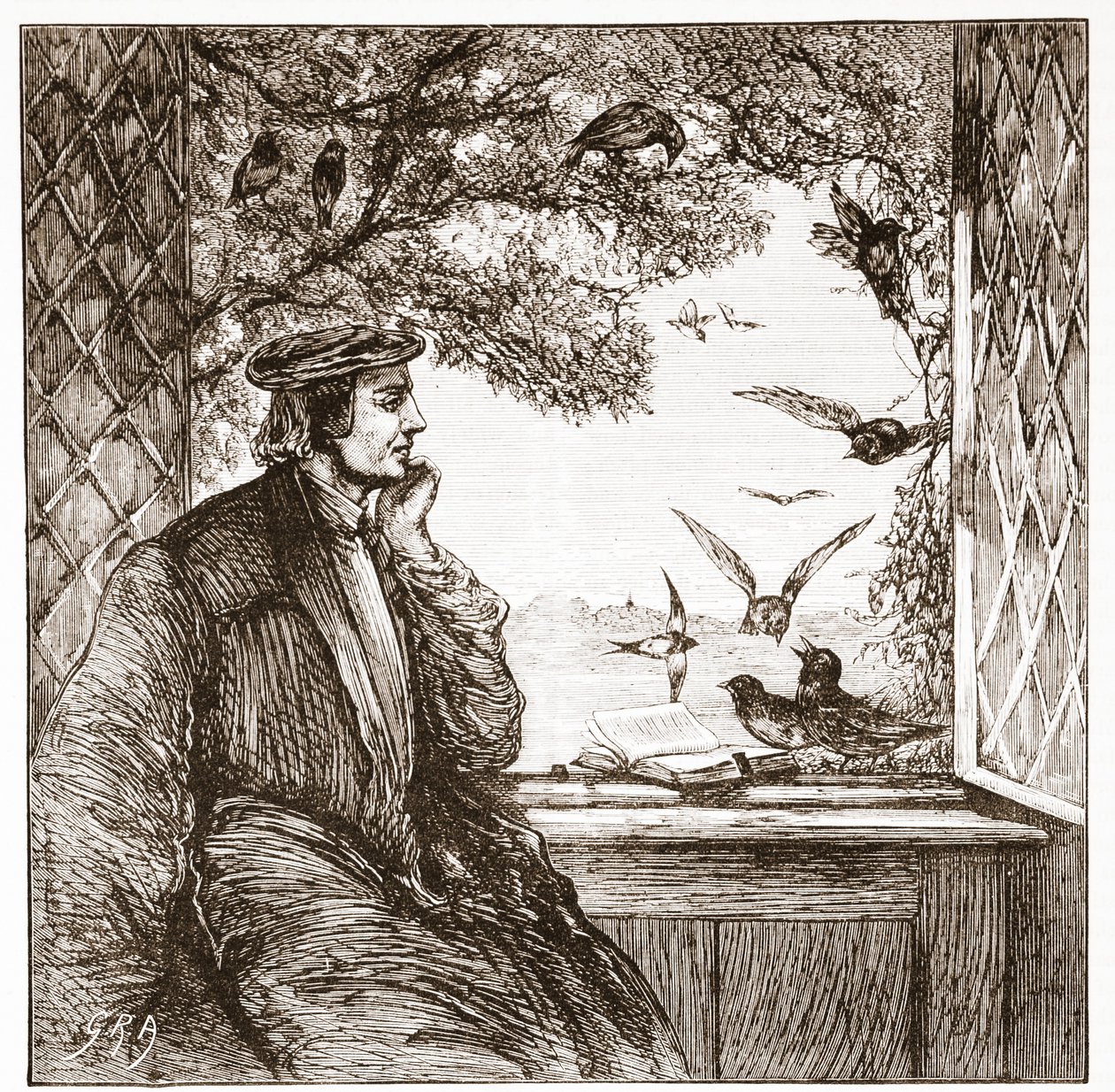 Lutero presso il castello di Coburg: la Dieta delle taccole, illustrazione da La storia del protestantesimo di James Aitken Wylie, pub. 1878 da English School