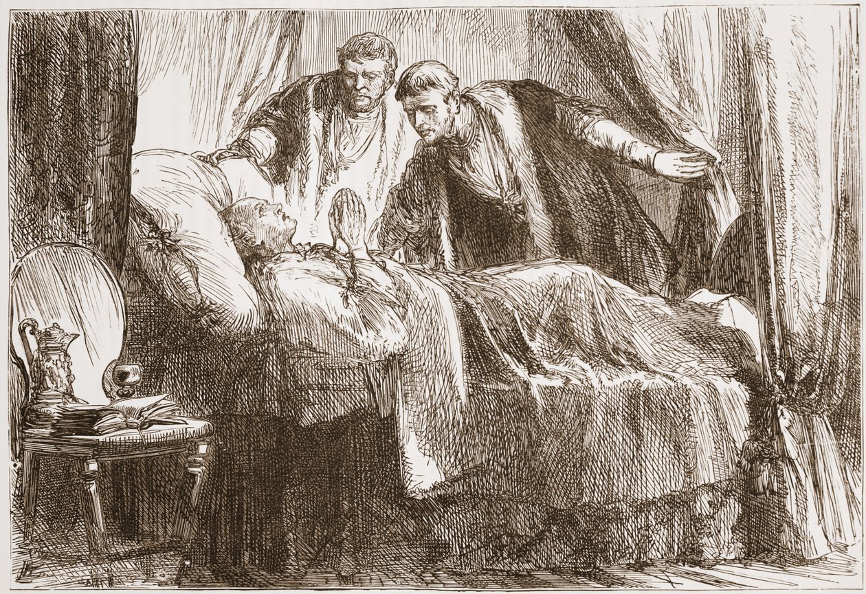 Lutero sul letto di morte, illustrazione da The History of Protestantism di James Aitken Wylie, pub. 1878 da English School