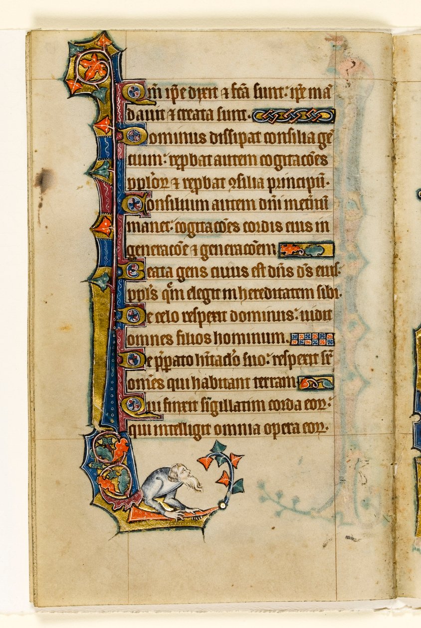 MS 1-2005, fol. 47v: Un grottesco, decorazione marginale dal Salterio di Macclesfield, Uso di Sarum, East Anglia, c.1330 da English School