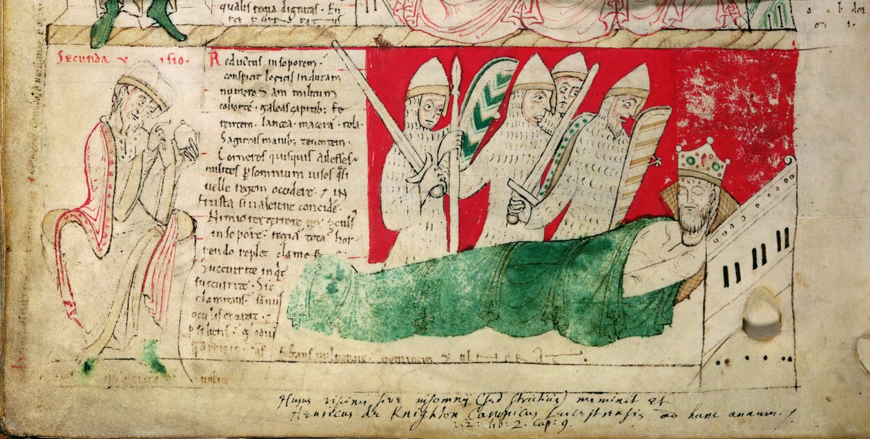 MS CCC 157 p.382 Le visioni sognate dal re Enrico I in Normandia nel 1130, inserite verso il 1140 da Giovanni di Worcester nella cronaca iniziata da Firenze di Worcester (morto nel 1118) verso il 1130-40 (pergamena) (particolare di 95503) da English School