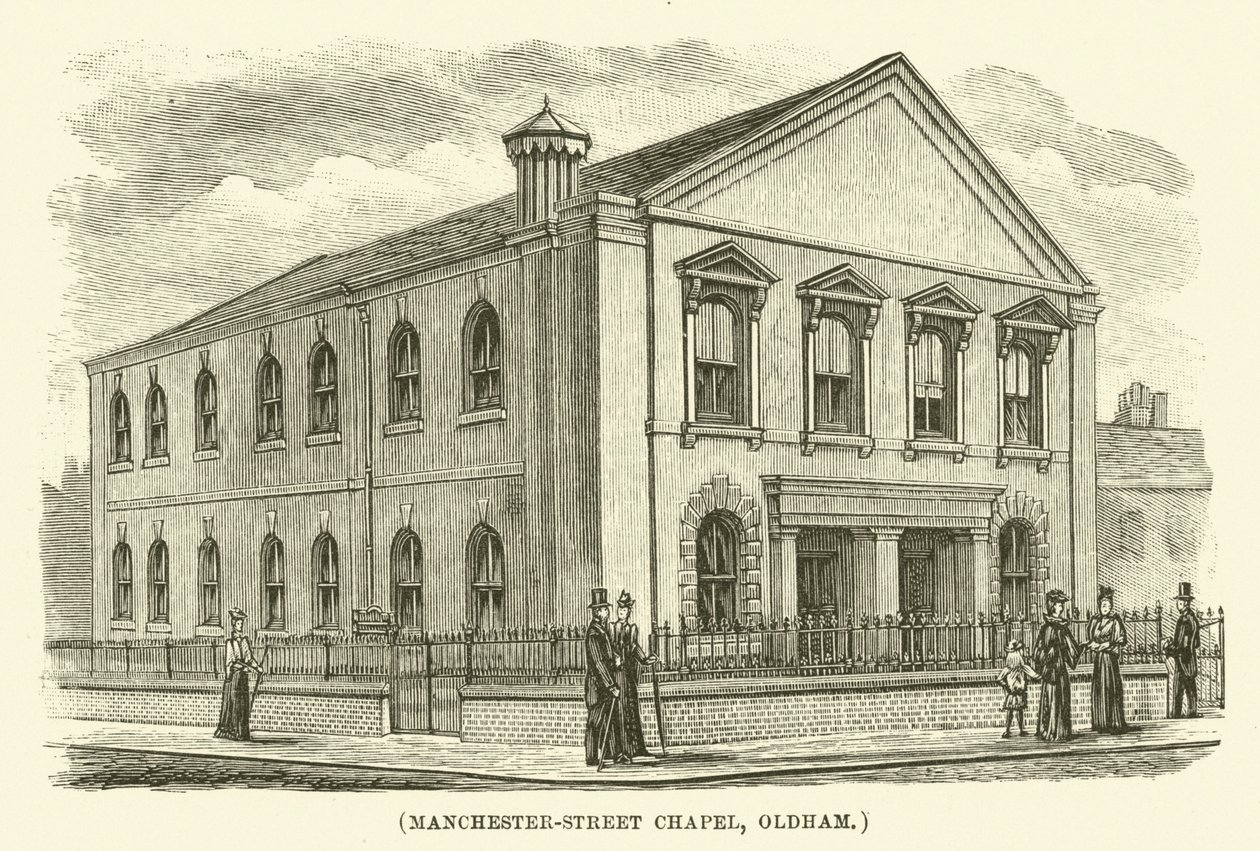 Cappella di Manchester-Street, Oldham (incisione) da English School
